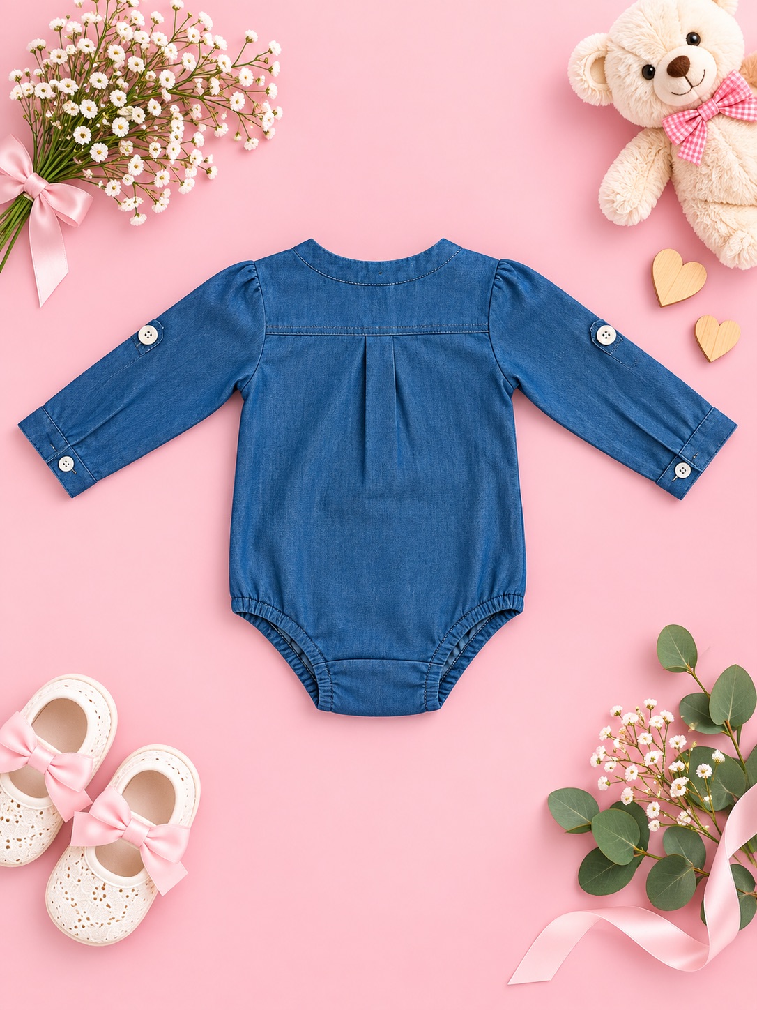 Blush Blossom Denim Romper — photo 2