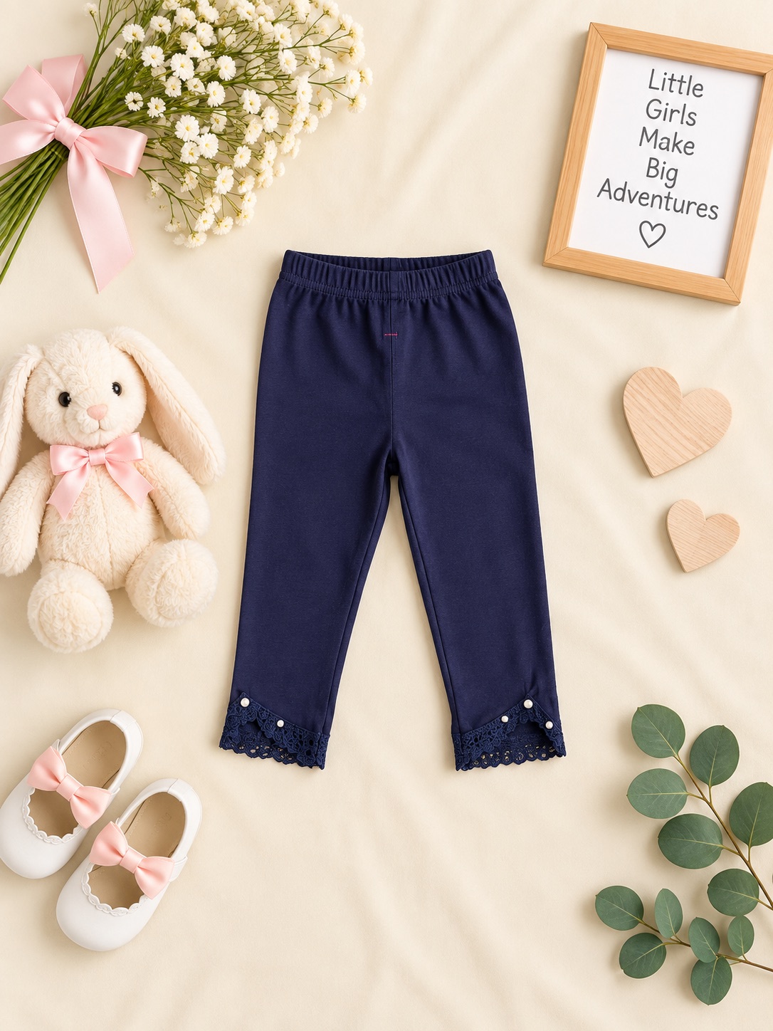 Navy Lace Charm Girls’ Leggings