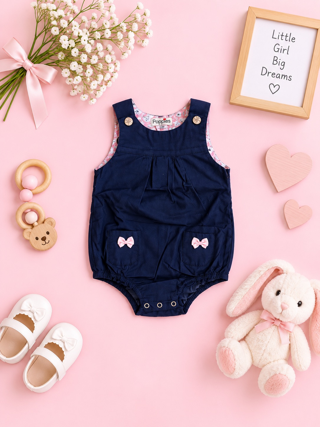 Navy Bow Pocket Romper