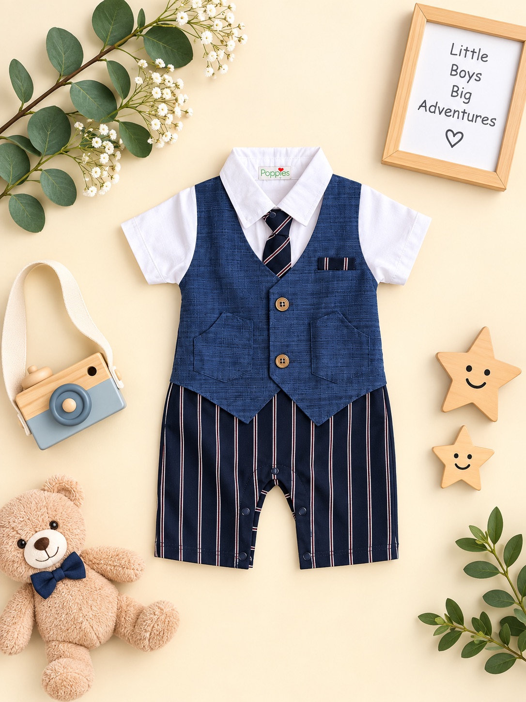 Little Gentleman Navy Striped Romper