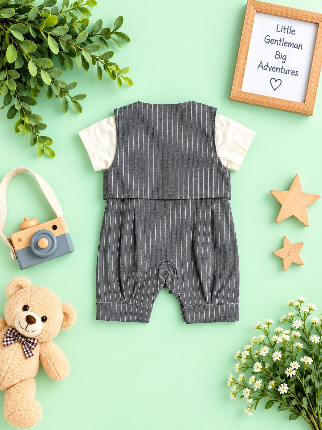 Little Gentleman Pinstripe Romper — photo 2