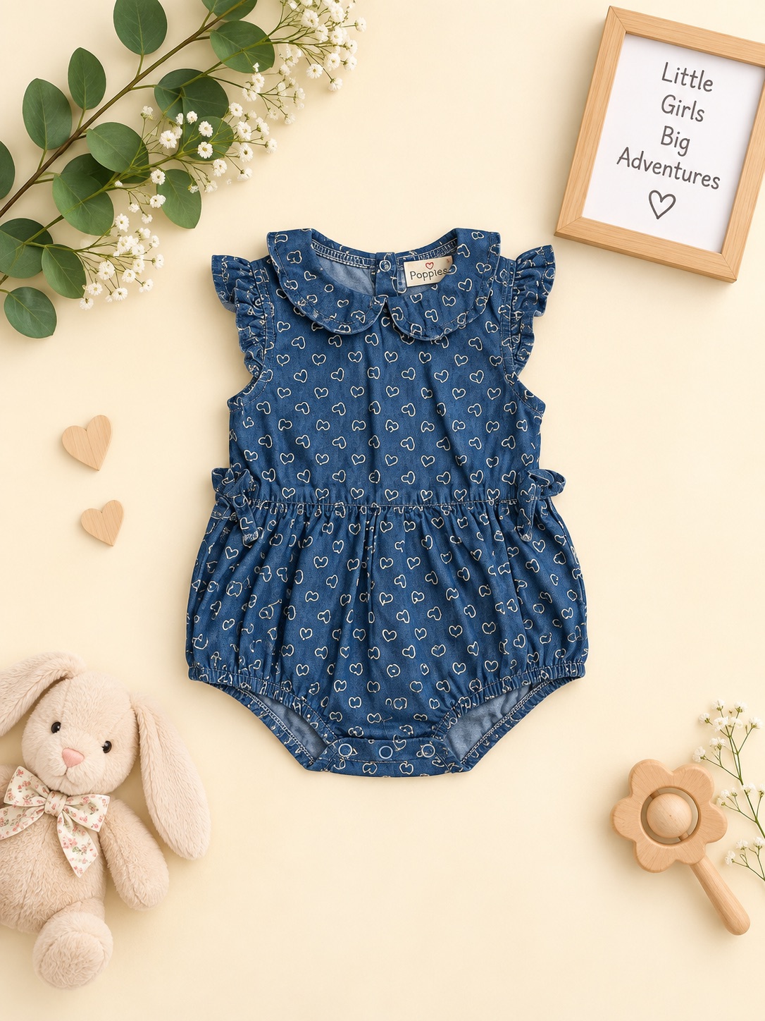 Denim Heart Flutter Romper