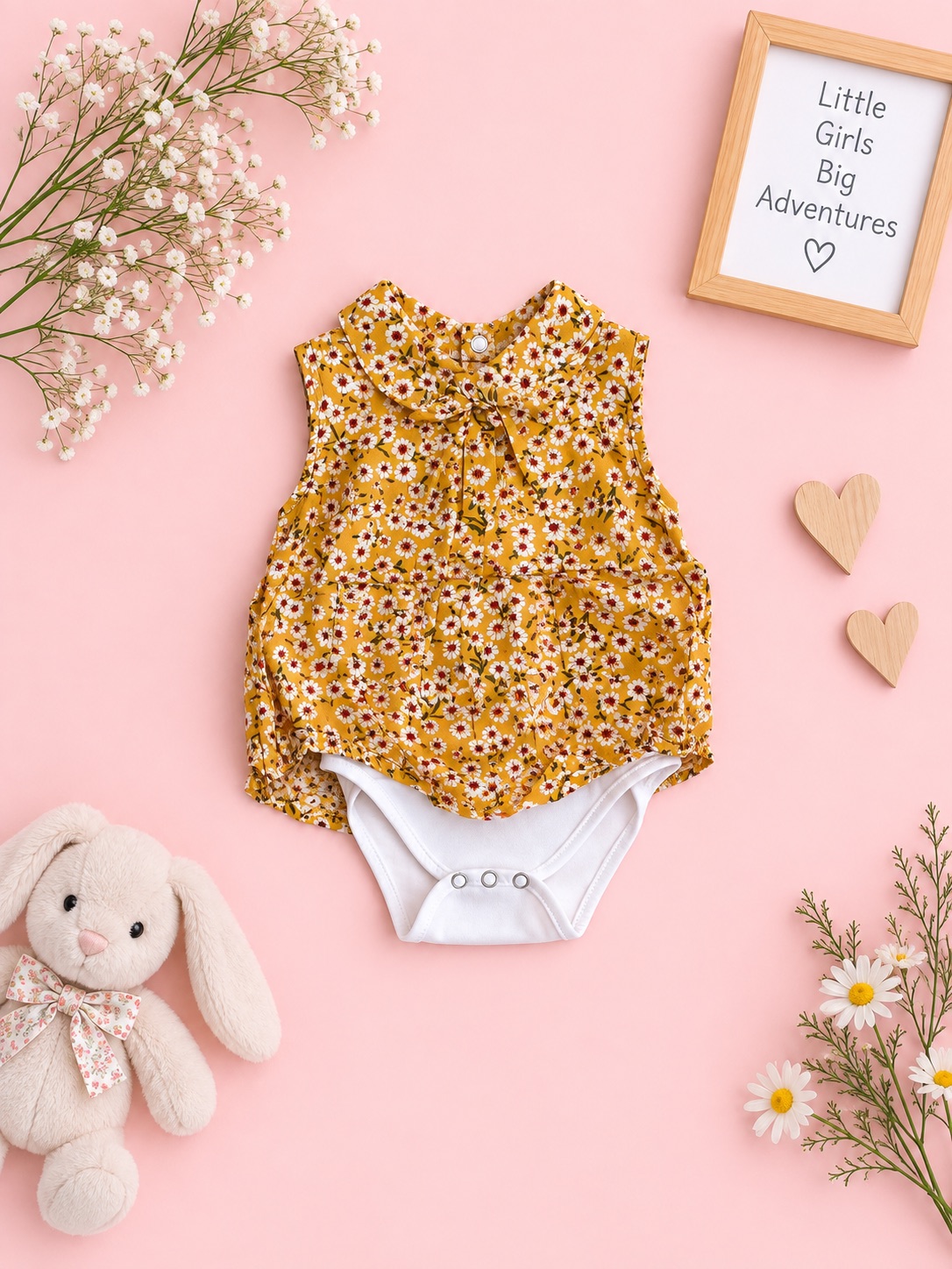 Mustard Daisy Bow Romper