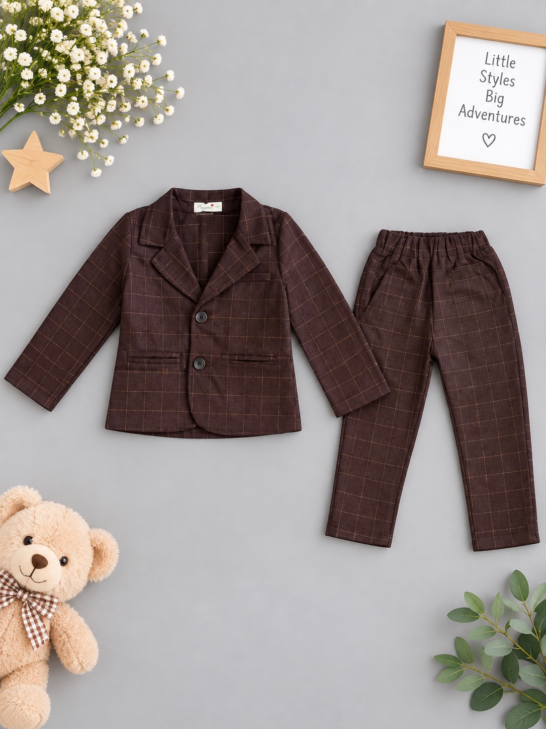 Little Gentleman Brown Check Blazer Set
