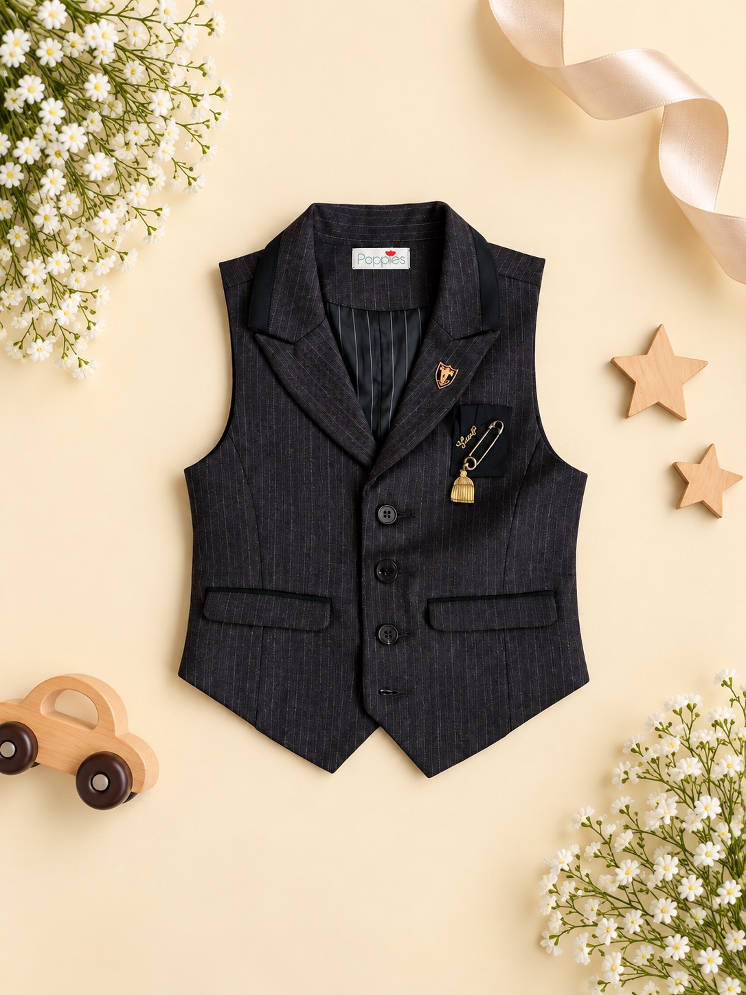 Little Gentleman Charcoal Pinstripe Waistcoat