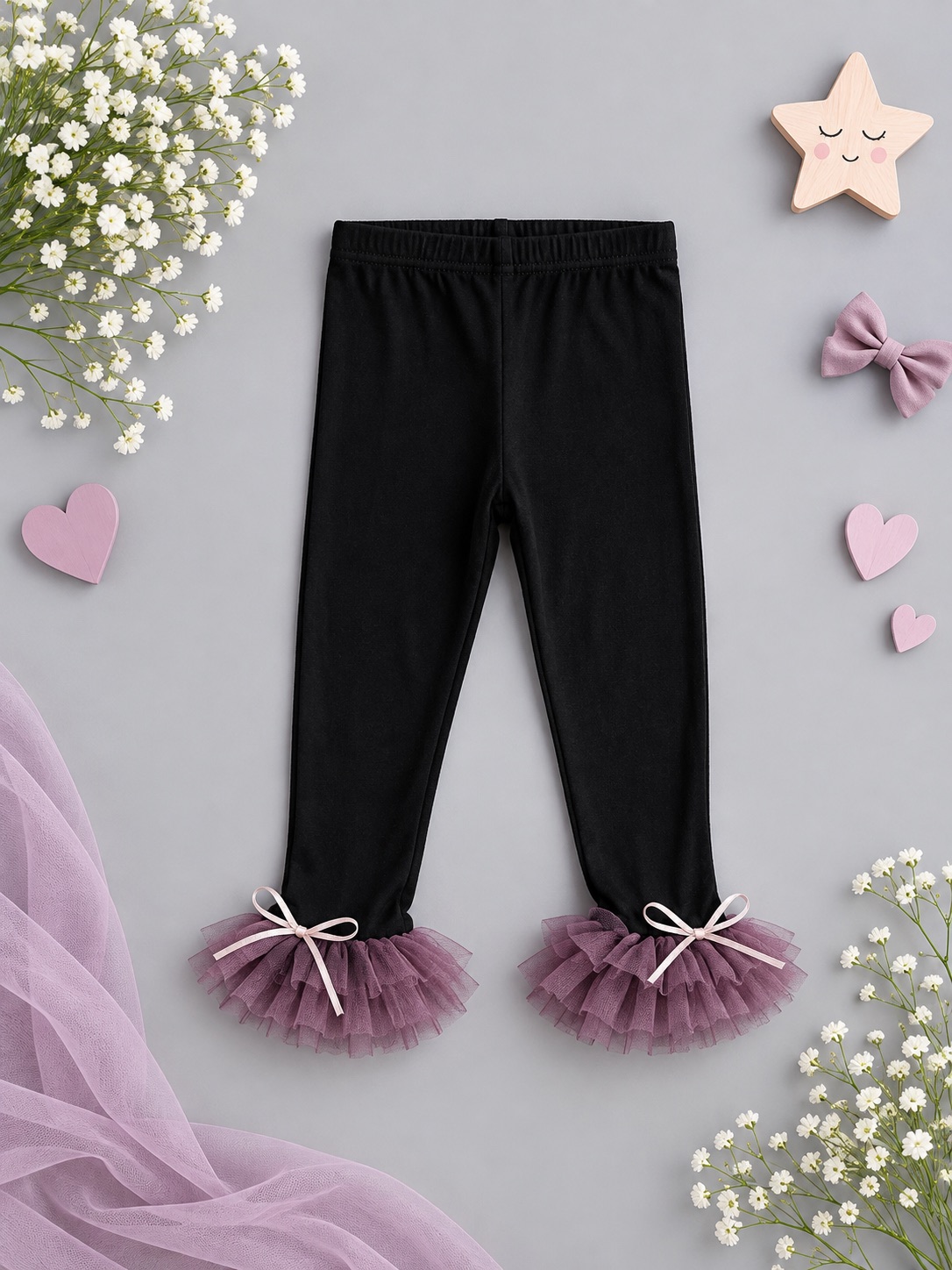 Lavender Tulle Bow-Cuff Leggings