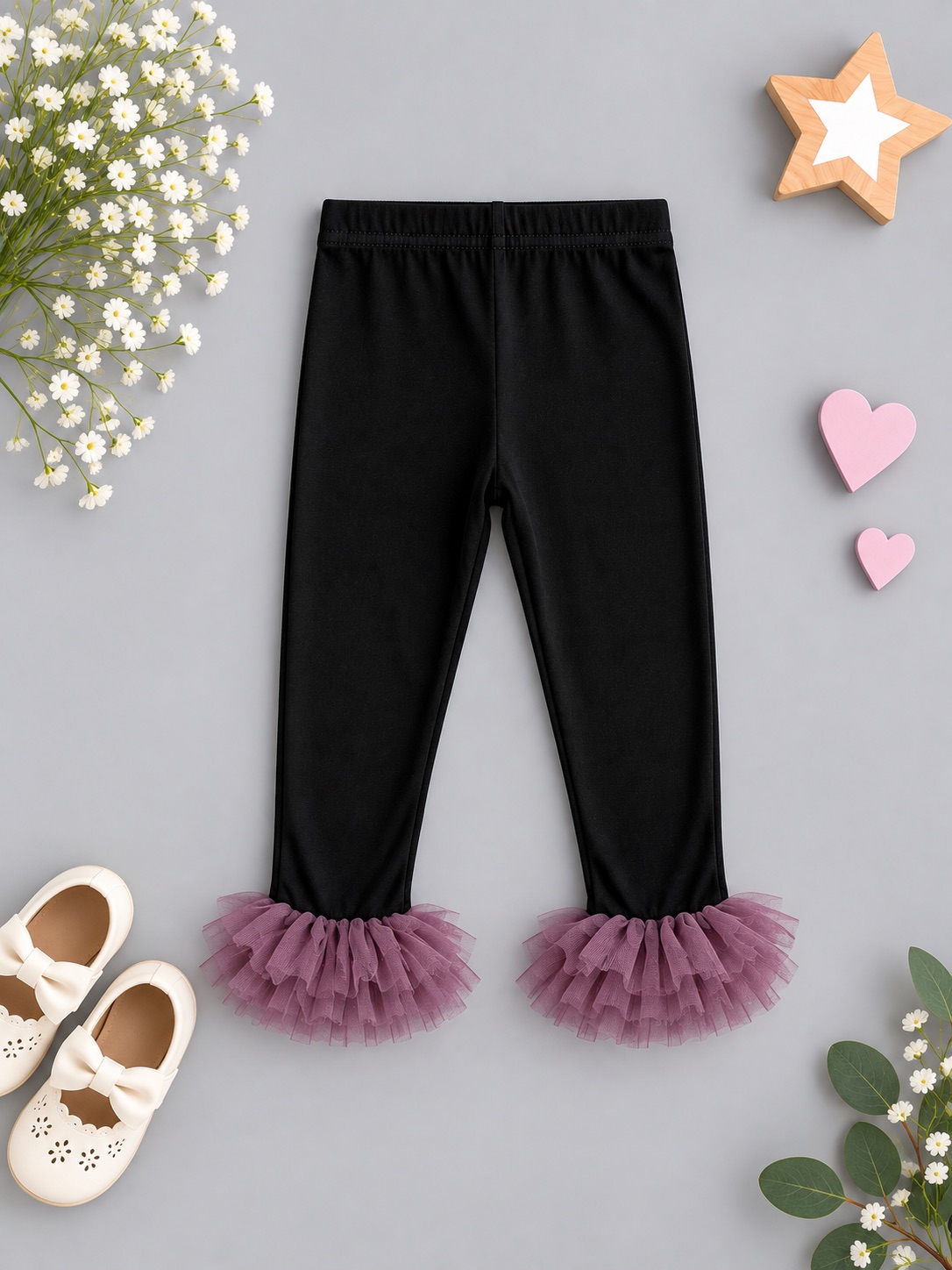 Lavender Tulle Bow-Cuff Leggings — photo 2