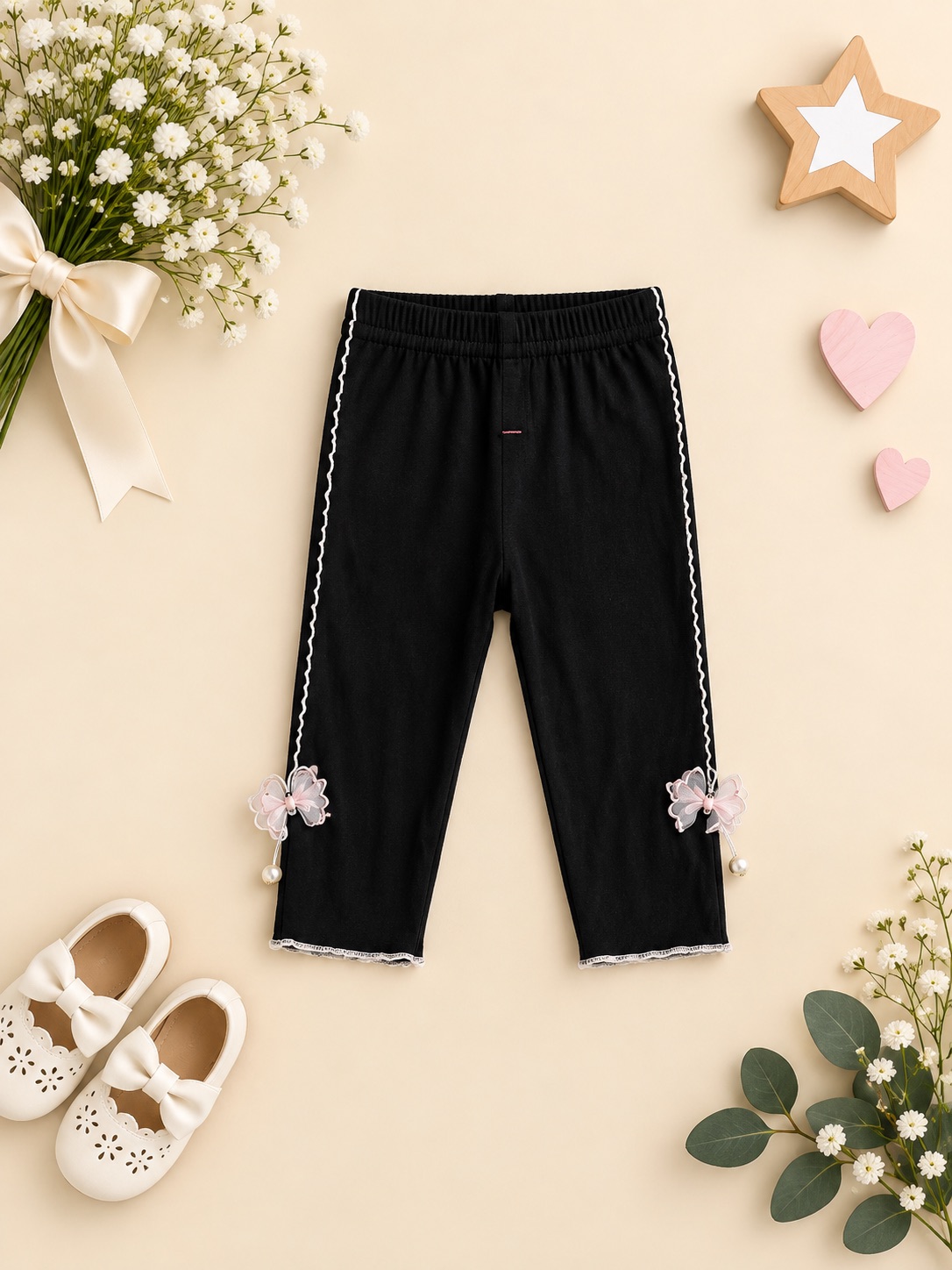 Black Pearl Butterfly Trim Leggings