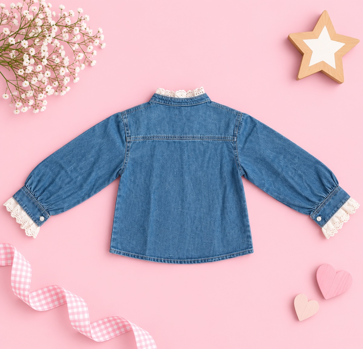 Denim Lace-Collar Girl’s Shirt — photo 2