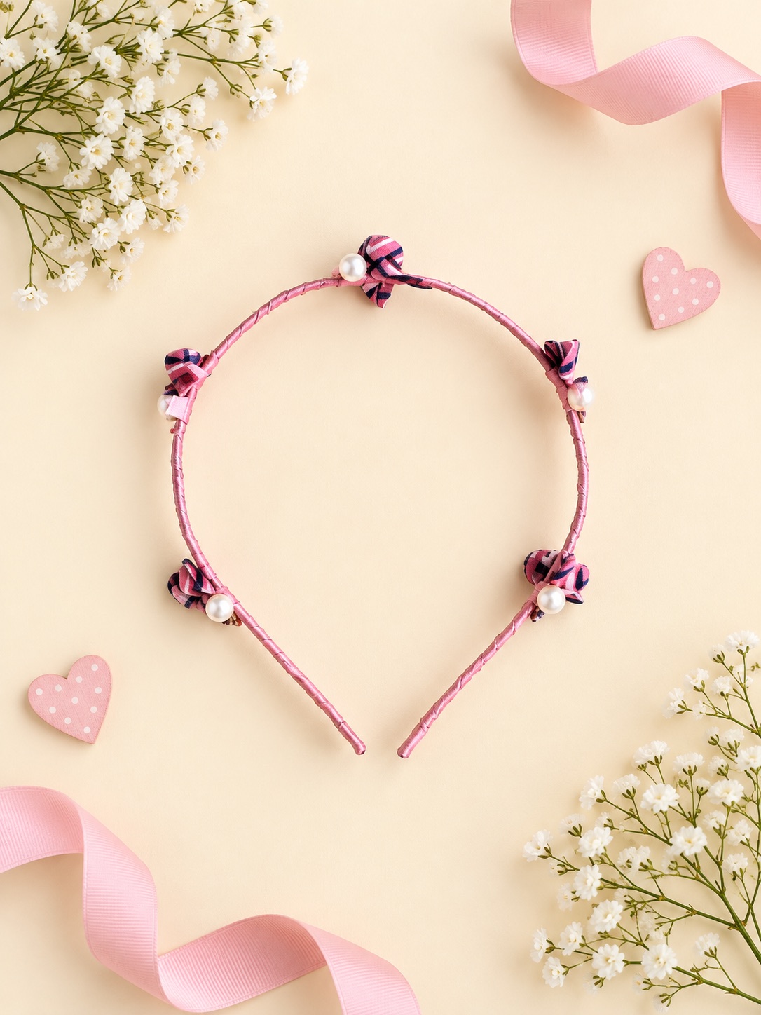 Rosy Pearl Bow Headband