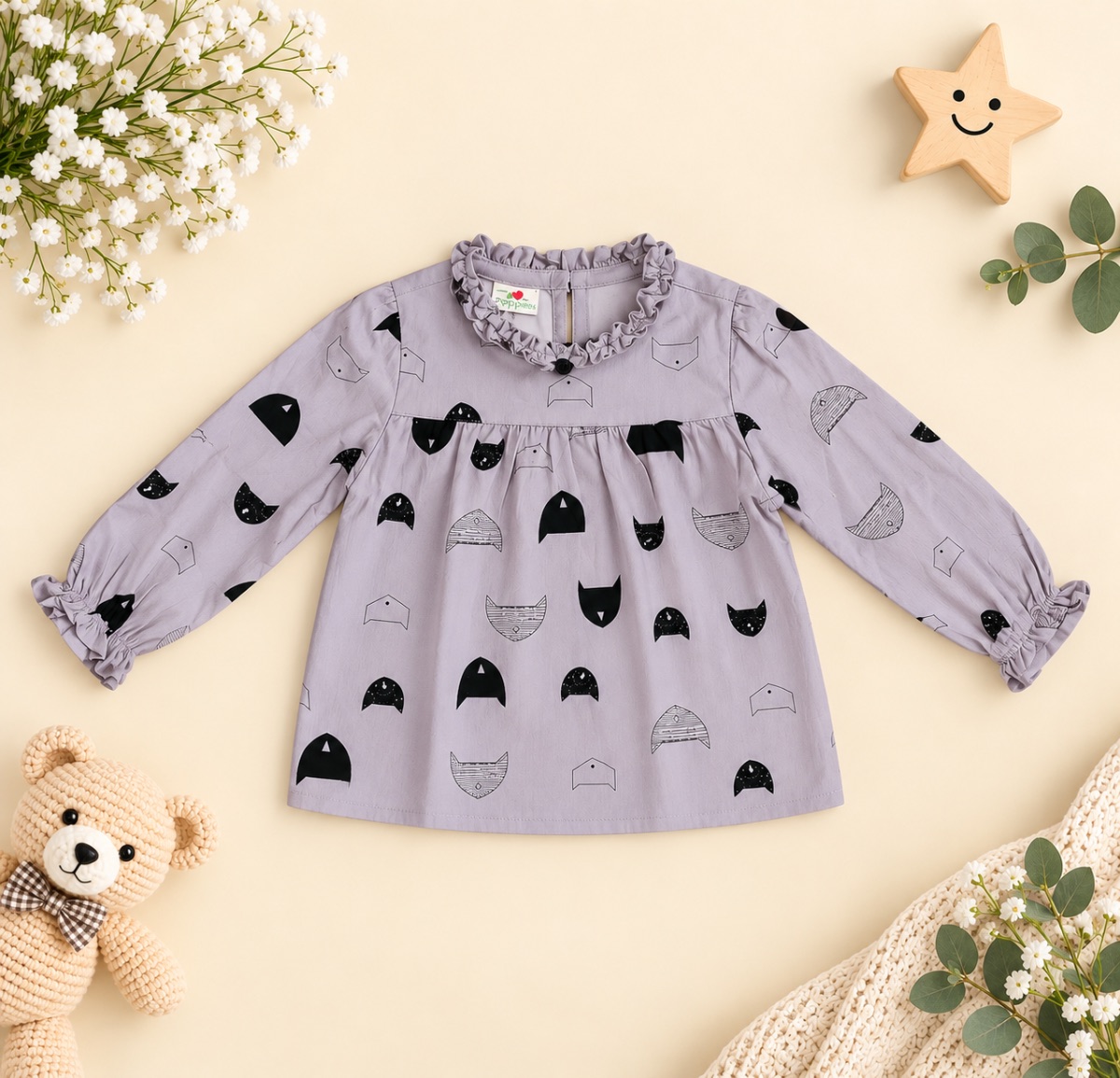 Kitty Charm Ruffle Top