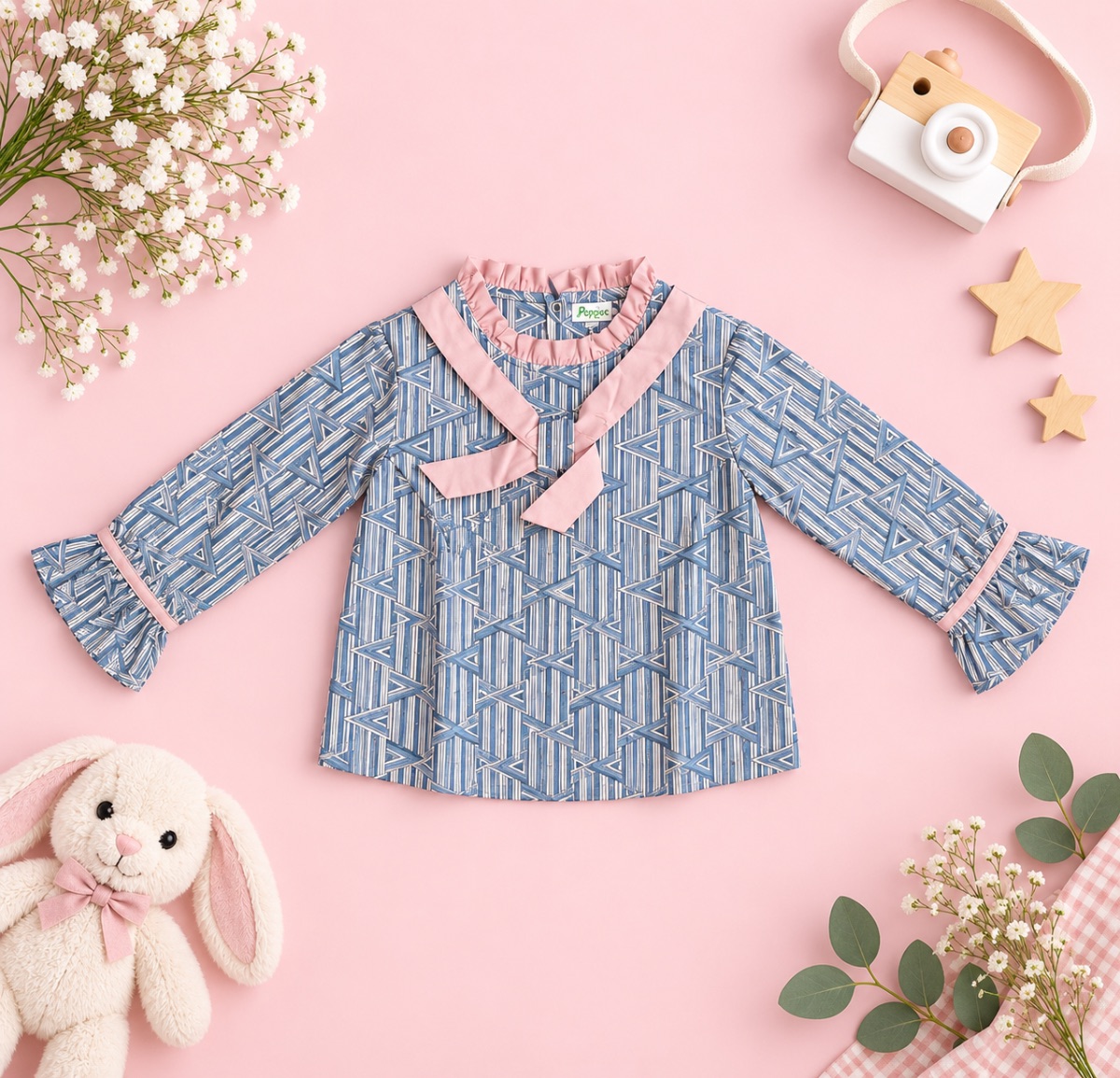 Blue Geometric Bow Top