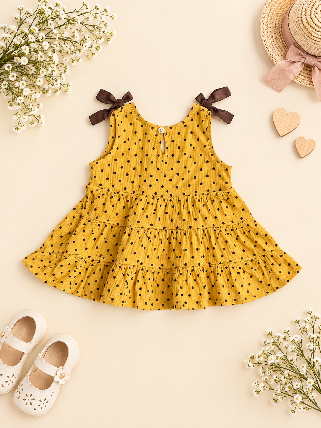 Mustard Polka Bow Dress — photo 2