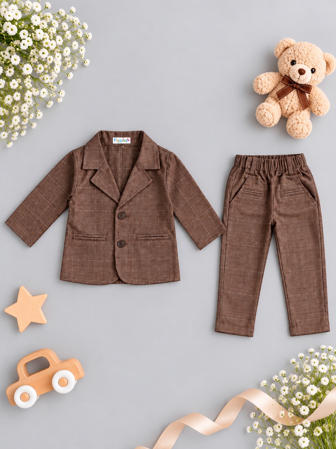 Little Gentleman Brown Check Suit Set