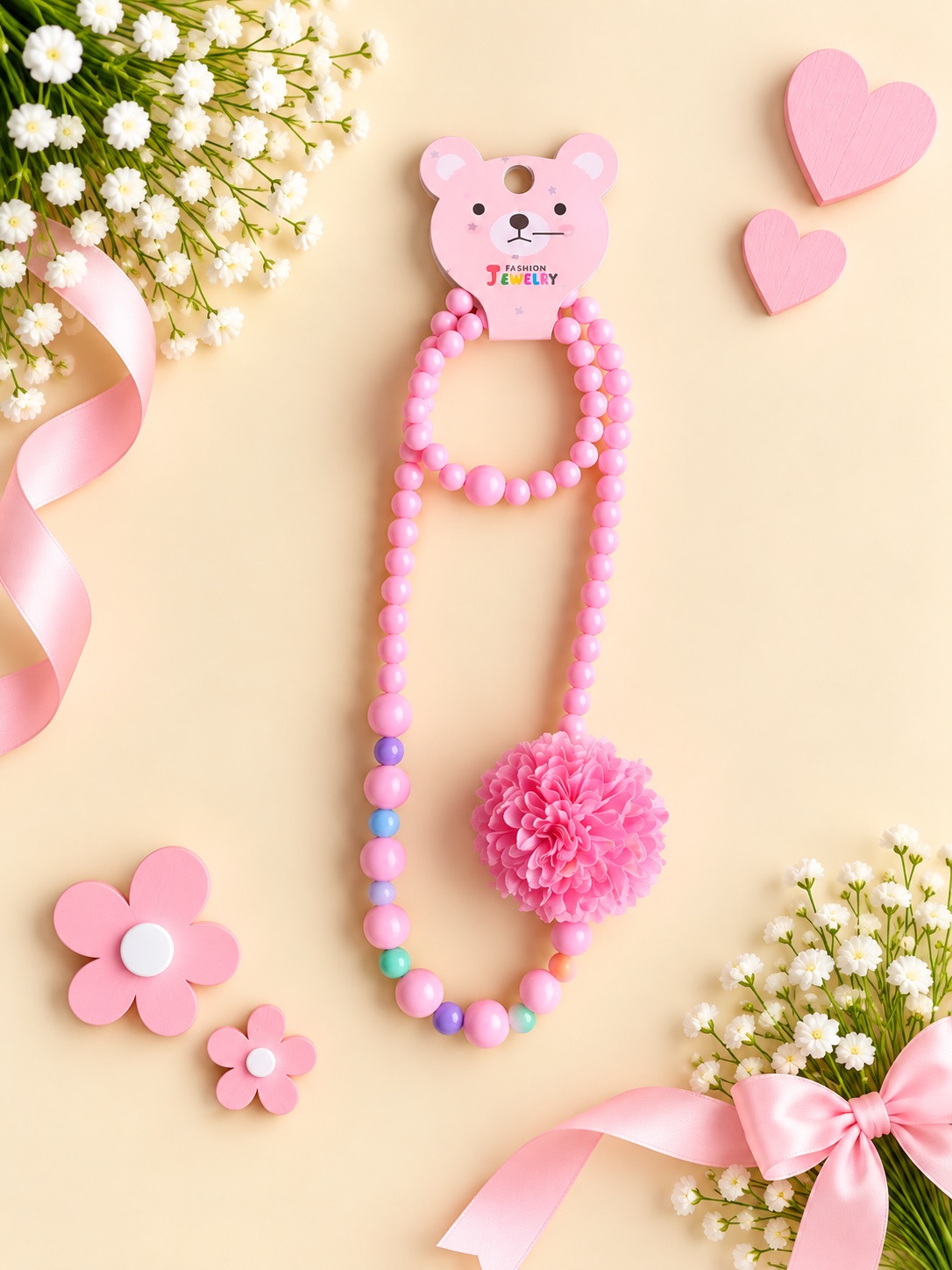 Pretty Pink Blossom Bead Necklace