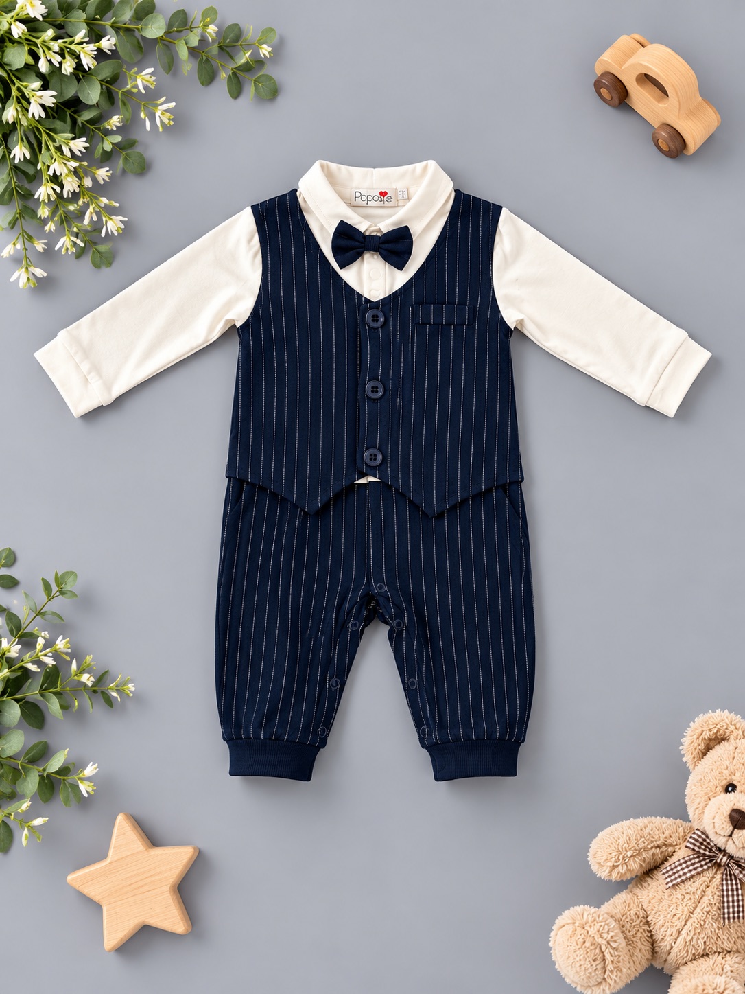 Little Gentleman Navy Pinstripe Romper
