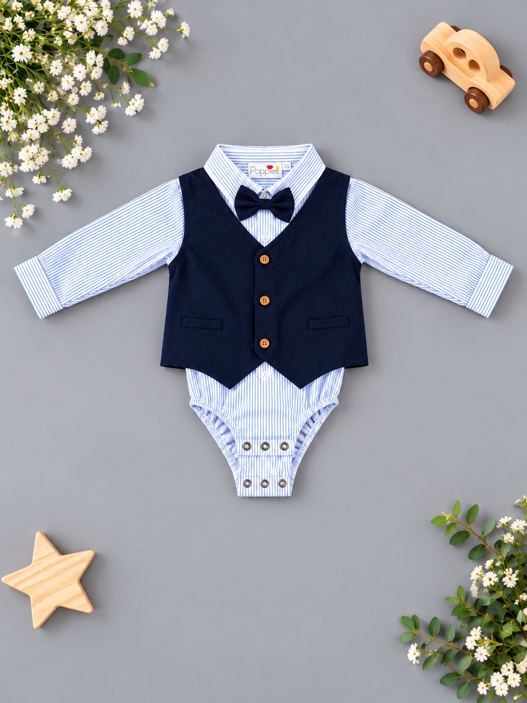 Little Gentleman Navy Vest Romper