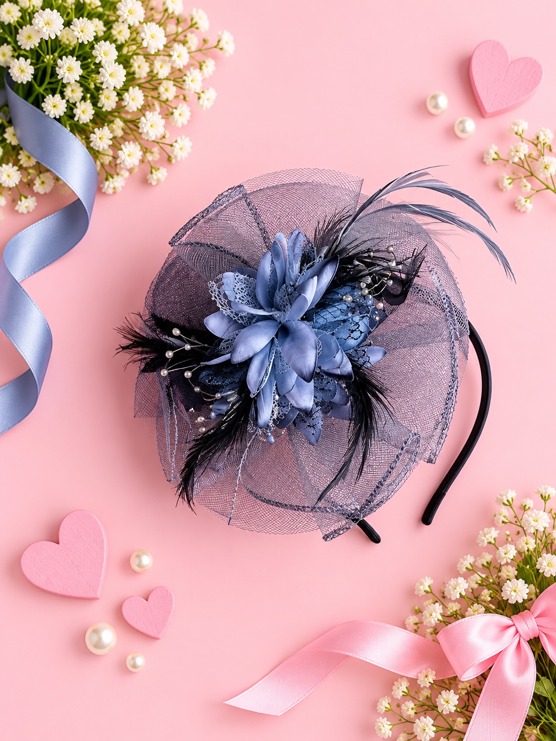 Blue Feather Floral Fascinator