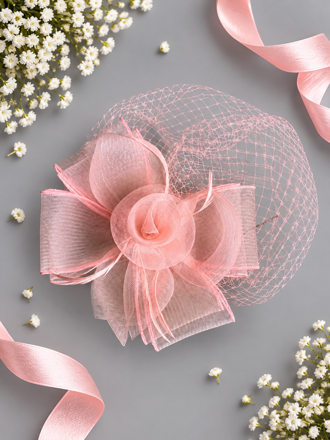 Picky pink Rose Veil Fascinator