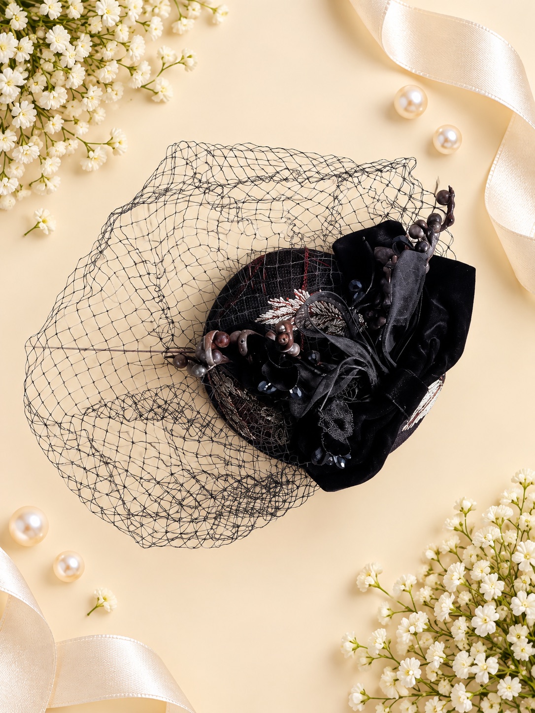 Midnight Noir Veil Fascinator