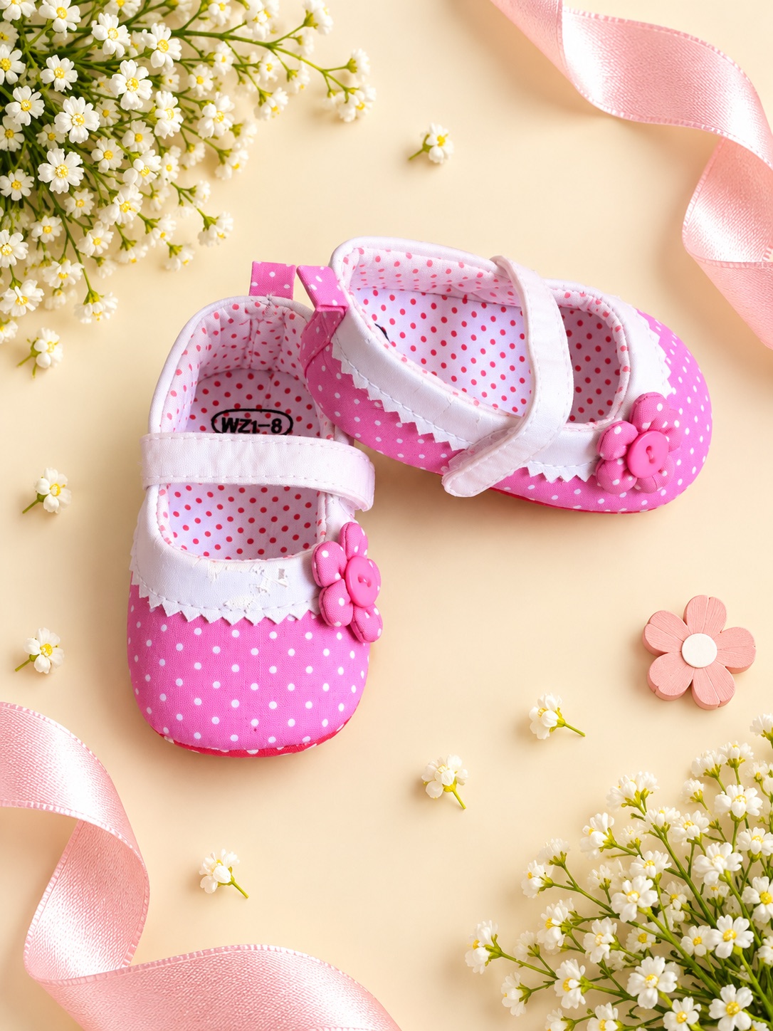 Pink Polka Dot Blossom Baby Shoes — photo 2