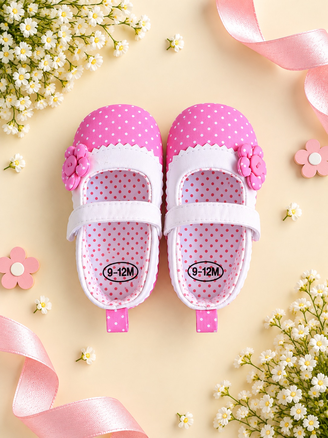 Pink Polka Dot Blossom Baby Shoes