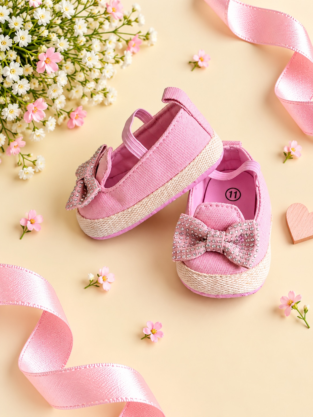 Blush Sparkle Bow Baby Shoes — photo 2