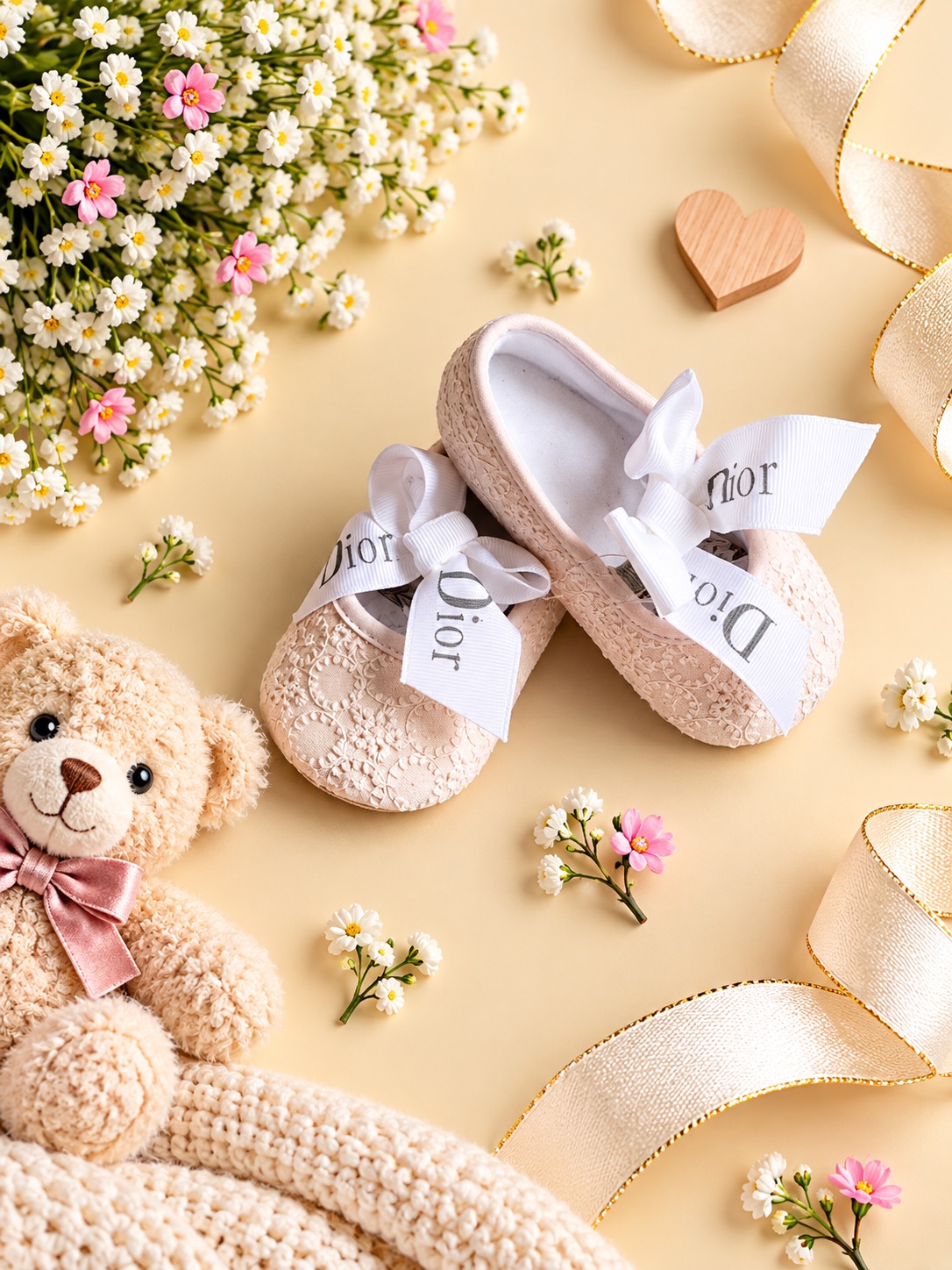 Rosy Lace Bow Baby Shoes — photo 2