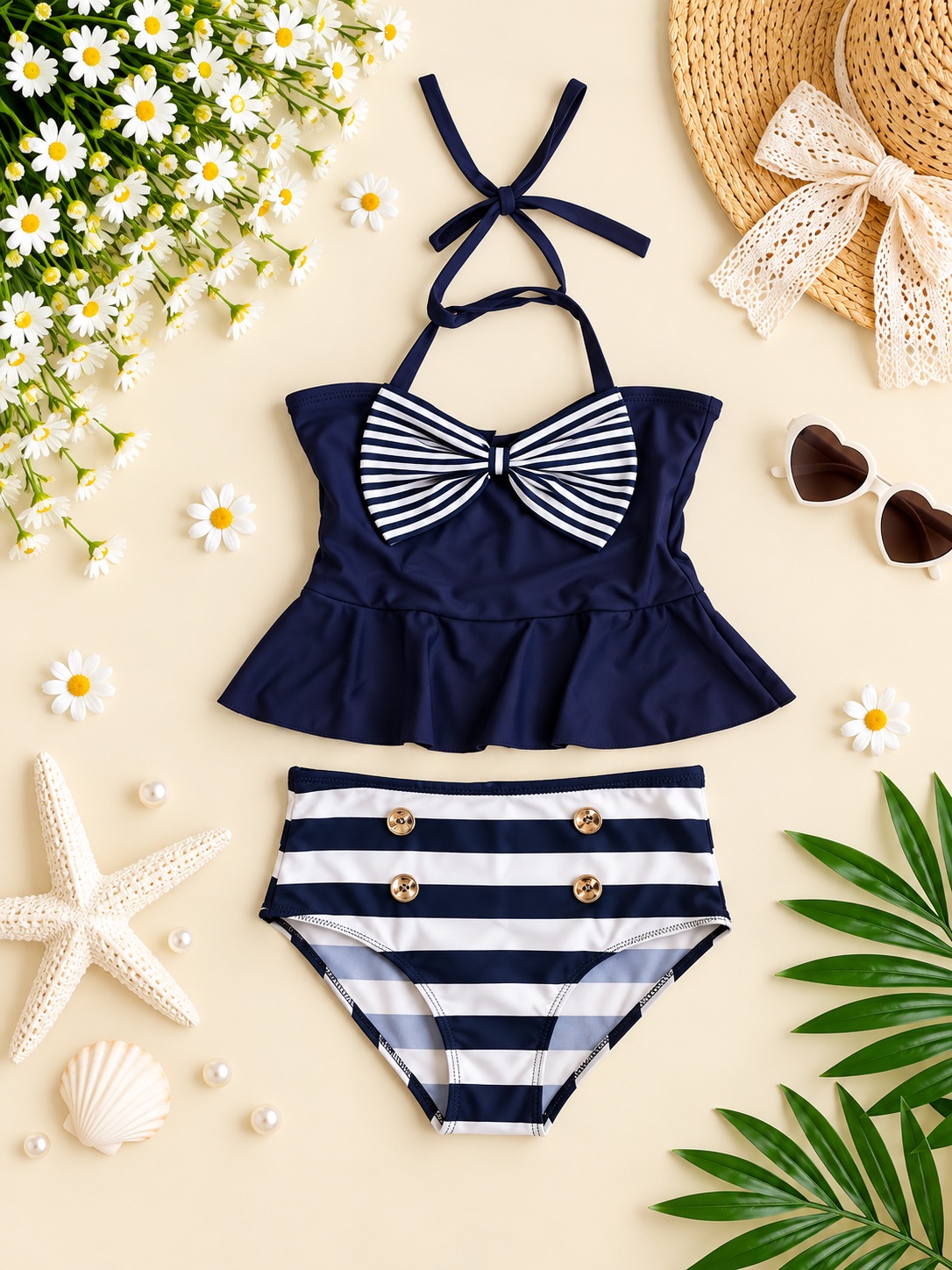 Navy Nautical Bow Swimsuit