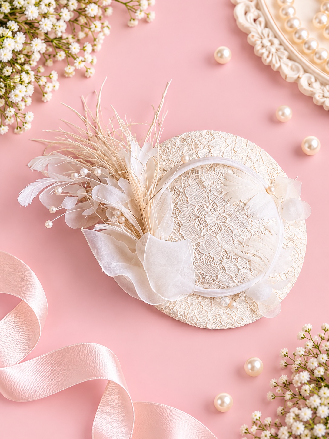 Pearl Blush Lace Fascinator