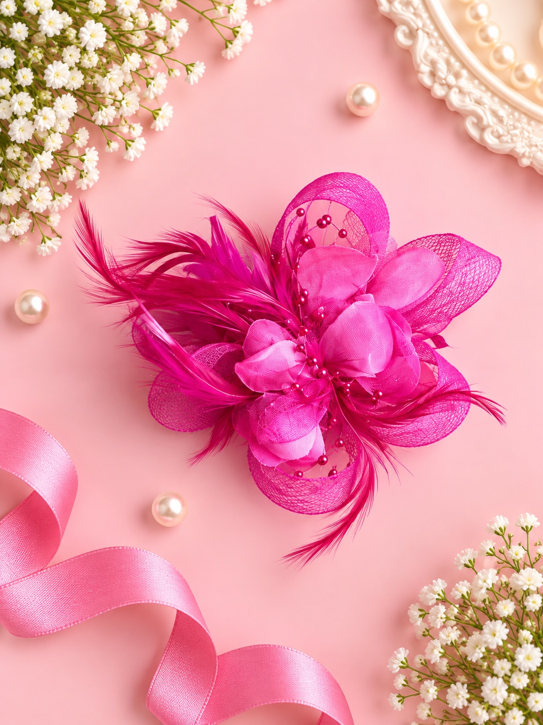 Pink Feather Blossom Fascinator