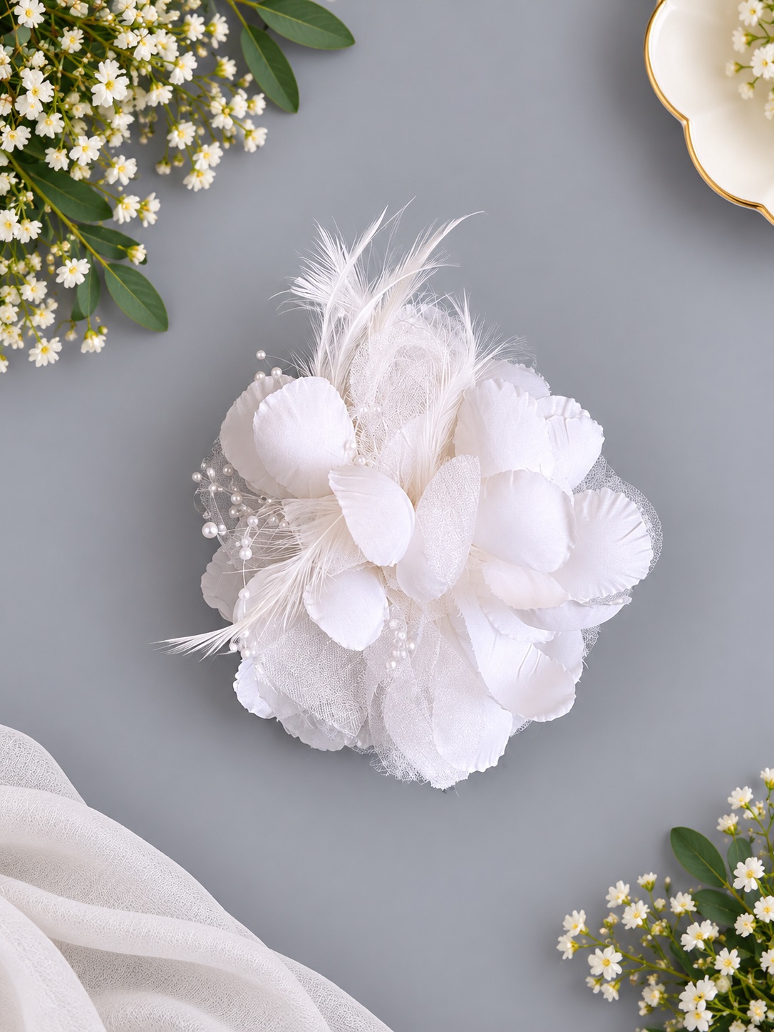 Ivory Feather Pearl Fascinator